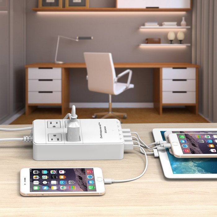 Zettaguard Mini 2-Outlet Travel Power Strip / Surge Protector with USB Charger / USB Charging Station (5-Port... N9