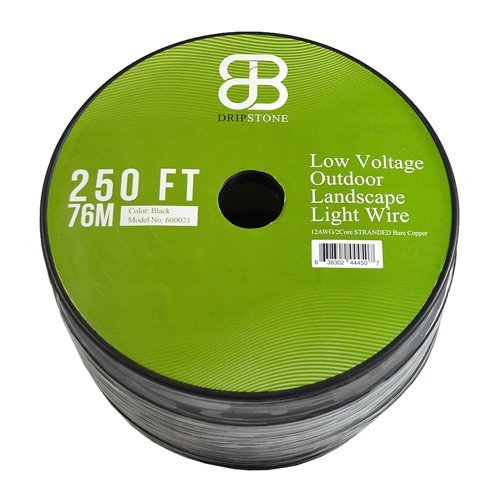 Dripstone 250ft Low Voltage 12AWG 2Core Outdoor Light Parallel Flat-Twin Bare COPPER Wire Landscape Lighting Cable... N2