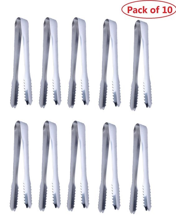 Aikoi Stainless Steel Barbecue BBQ Clip Bread Food Ice Clamp Ice Tong Tool - Pack of 10