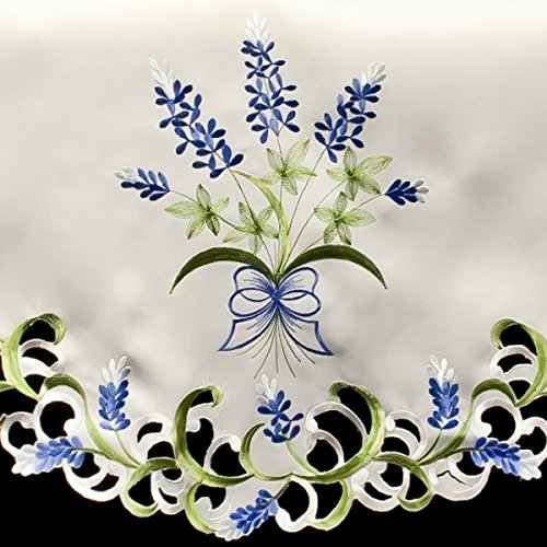 19" X 90" Wide Fireplace Mantel Scarf with Blue and White Blue Bonnets and Cut Work