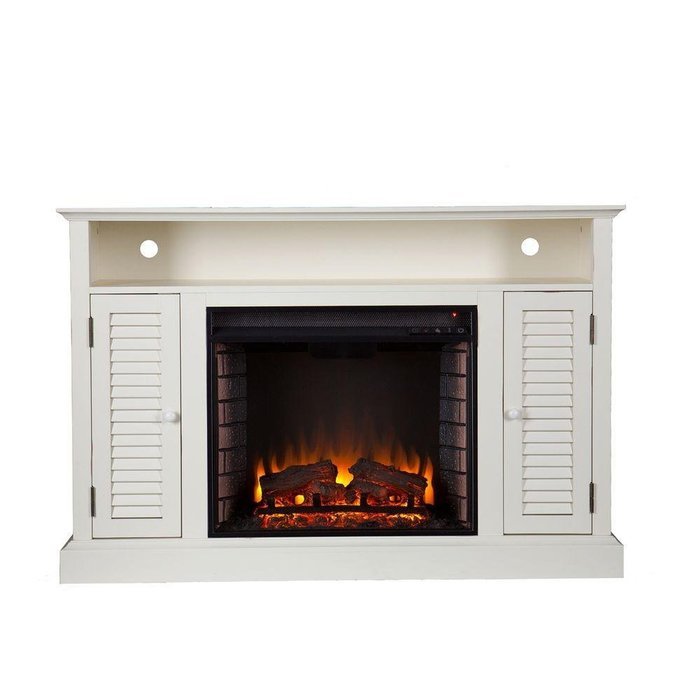 Gabriella 48 in. Freestanding Media Corner Electric Fireplace Console in Antique White, Firebox front: 23 in.... N6