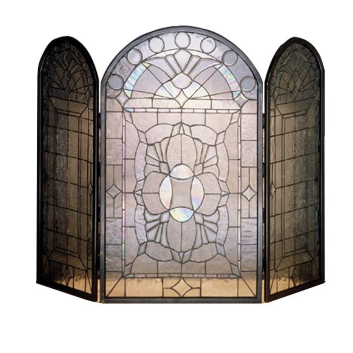 Beveled Glass Clear Folding Fireplace Screen