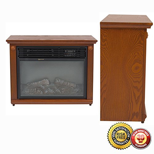 New Large Room Infrared Quartz Electric Fireplace Heater Honey Oak Finish w/ Remote