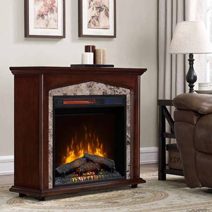 Voluvena Adjustable Infrared Electric Fireplace - Portable Rolling Fireplace with Wheels - LED Flame Effect -...