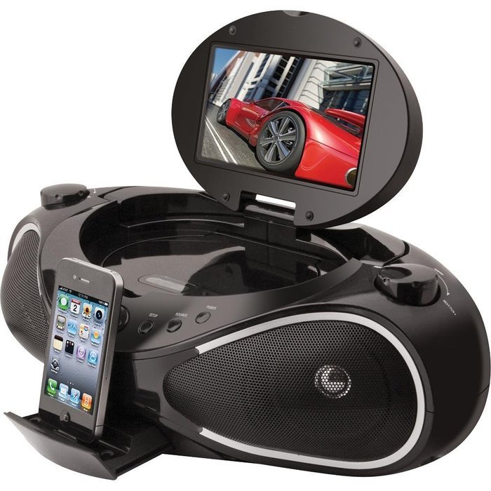 iLive IBPD882B CD/DVD/iPhone Boombox with 7-Inch TFT Display and FM Radio