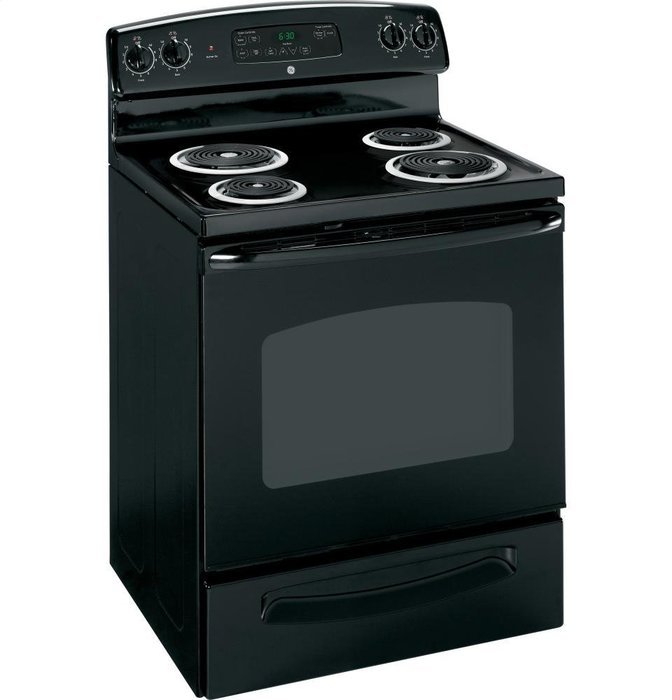 GE GIDDS-289558 30" Free-Standing Electric RanWith Big Hearth Oven Window, Black