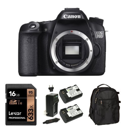 Canon EOS 70D Digital SLR Camera (Body Only) with 16GB Memory Card, Extra Battery and Bag
