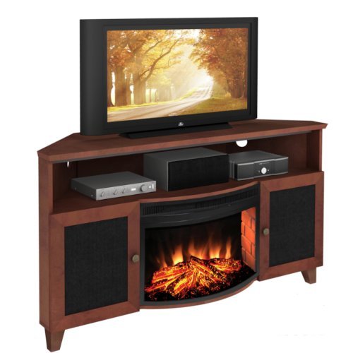 Shaker Style Corner 61" TV Stand with Curved Electric Fireplace