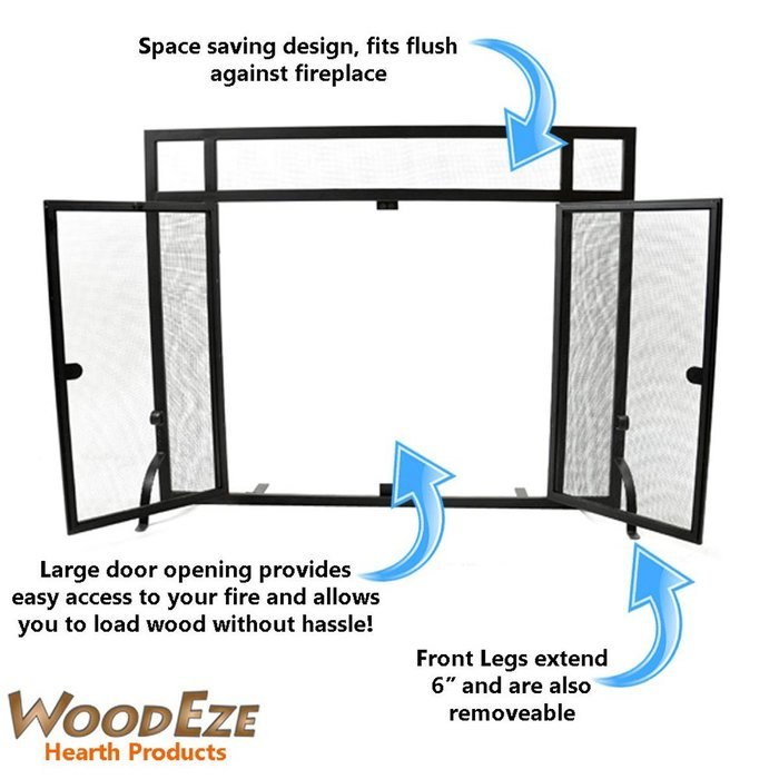 WoodEze Single Panel Flat Fireplace Screen with Doors 44'' W x 33'' H