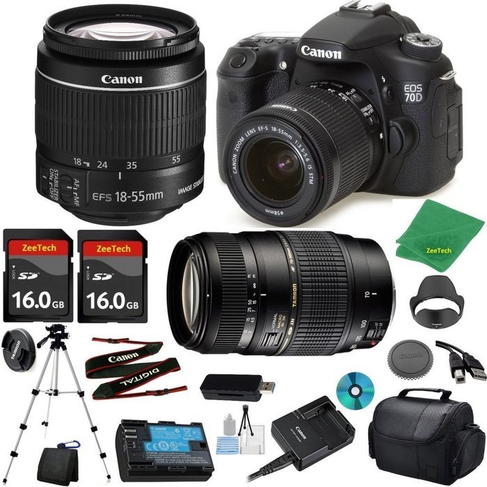 Canon EOS 70D Camera with 18-55mm IS STM Lens + Tamron 70-300mm AF + 2pcs 16GB Memory + Camera Case + Memory Card...