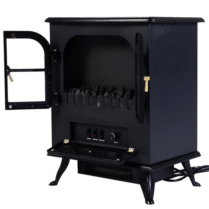 1500W Free Standing Electric Fireplace Heater Fire Flame Stove Wood Adjustable