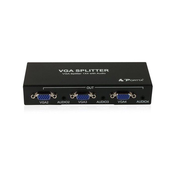 Portta PET0102V 2 Port 1x2 VGA Splitter with 3.5mm Stereo Audio support Bandwidth 500MHz 1080p N2
