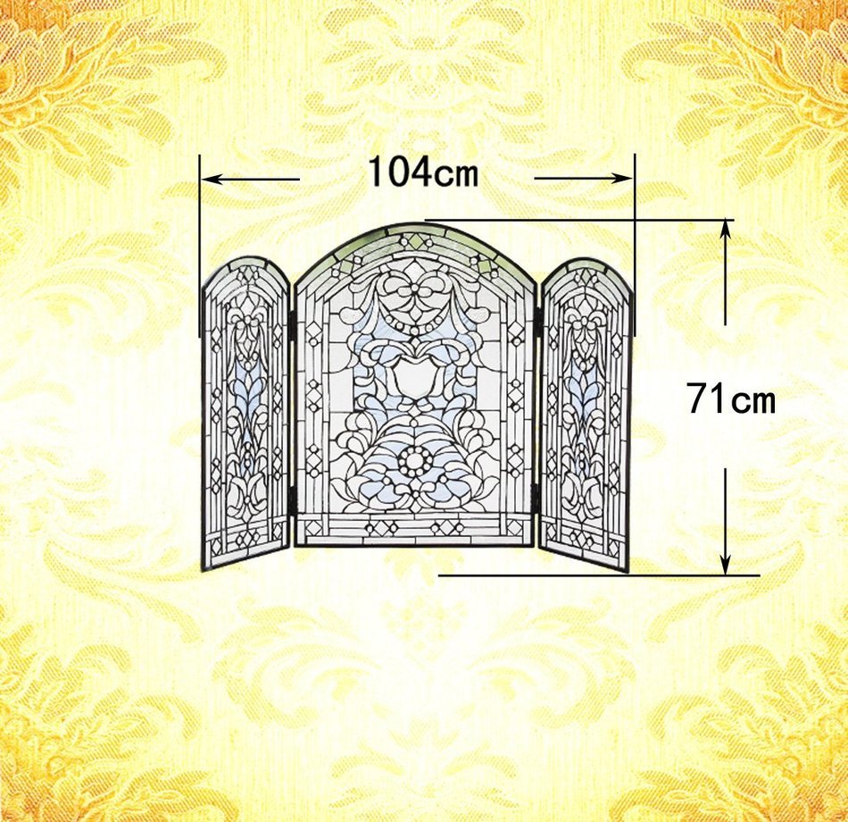 Makenier Vintage Tiffany Style Stained Art Glass Decorative 3-panel Fireplace Folding Screen Firewall N9