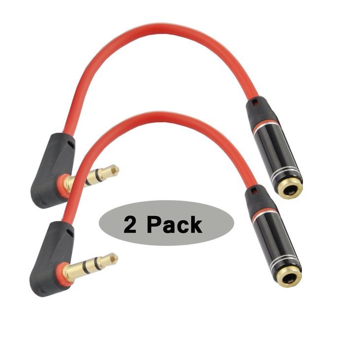 Seadream 2PACK 6 inch 3-Pole 3.5mm Male Right Angle to 3.5mm Female Stereo Audio Cable Headset Extension Cable... N5