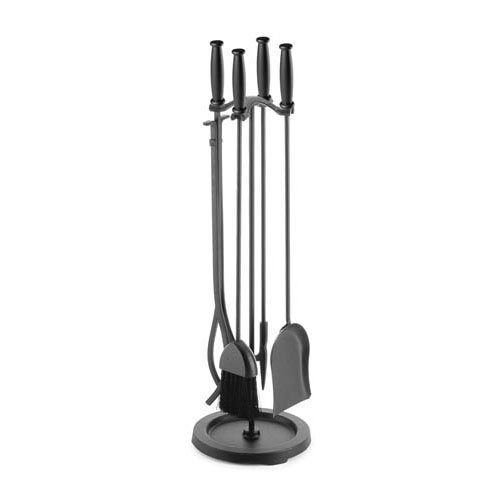 5 Pc Matte Black Fireplace Set w Barrel Handles & Round Base