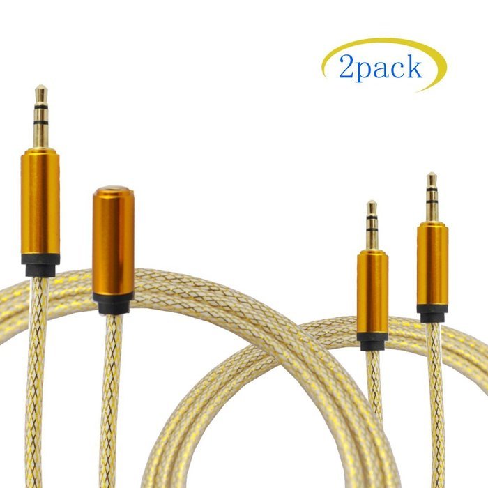 Seadream 2PACK 6 inch 3-Pole 3.5mm Male Right Angle to 3.5mm Female Stereo Audio Cable Headset Extension Cable... N6