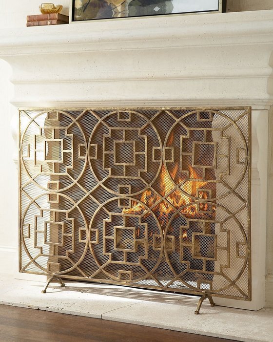 Pyra Geometric Fireplace Screen Single Panel Protective Mesh Backing