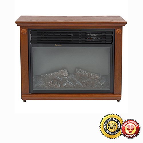 New Large Room Infrared Quartz Electric Fireplace Heater Honey Oak Finish w/ Remote N2