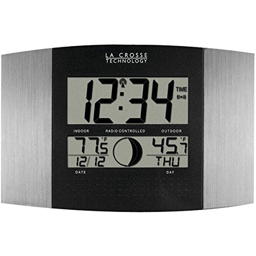 New LA CROSSE TECHNOLOGY WS-8117U-IT-AL Digital Atomic Clock (Outdoor Temperature Brushed Steel Finish)