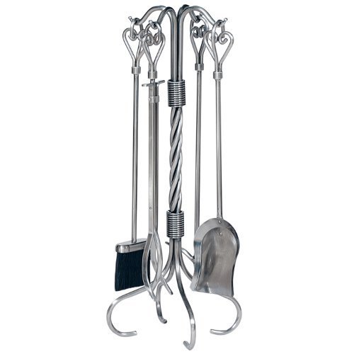5 Piece Pewter Fireplace Tool Set