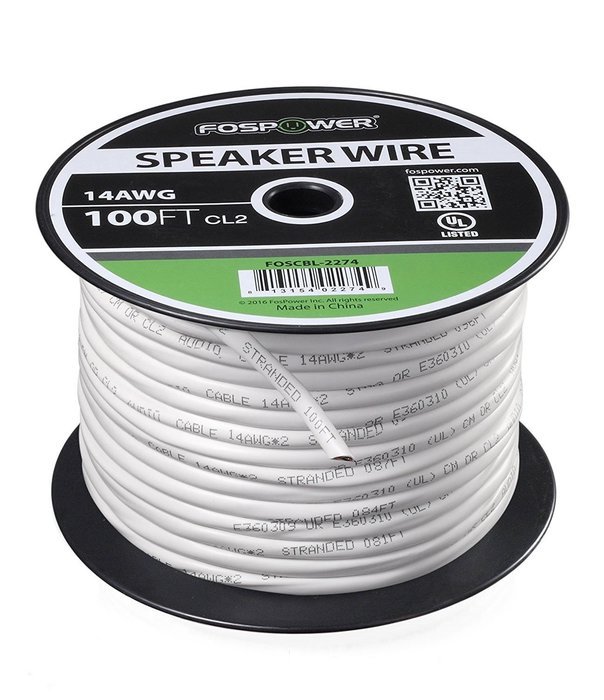 FosPower CL2 Rated 14AWG 2-Conductor In-Wall Speaker Wire (100 Feet) Oxygen-Free Pure Copper - UL Listed for In-Wall... N8