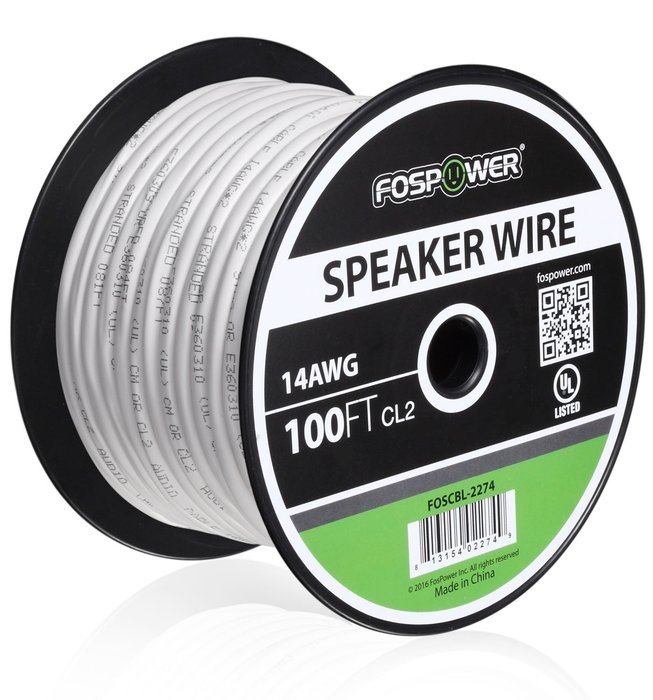 FosPower CL2 Rated 14AWG 2-Conductor In-Wall Speaker Wire (100 Feet) Oxygen-Free Pure Copper - UL Listed for In-Wall... N9