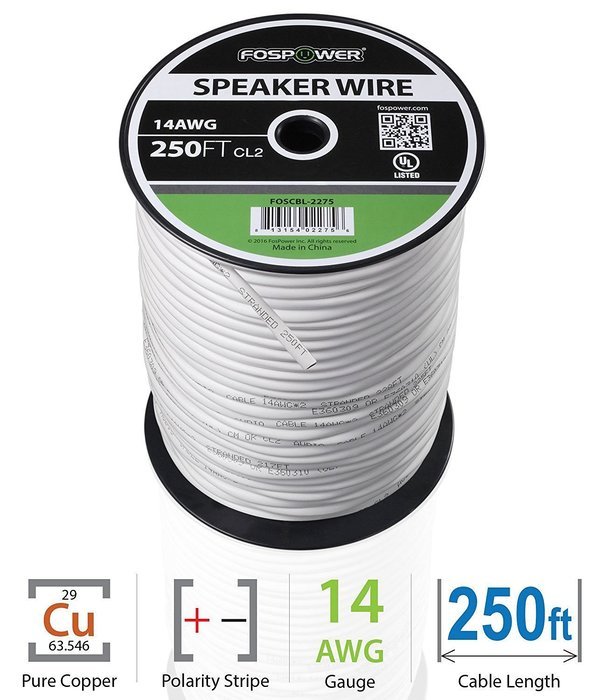 FosPower CL2 Rated 14AWG 2-Conductor In-Wall Speaker Wire (100 Feet) Oxygen-Free Pure Copper - UL Listed for In-Wall... N12
