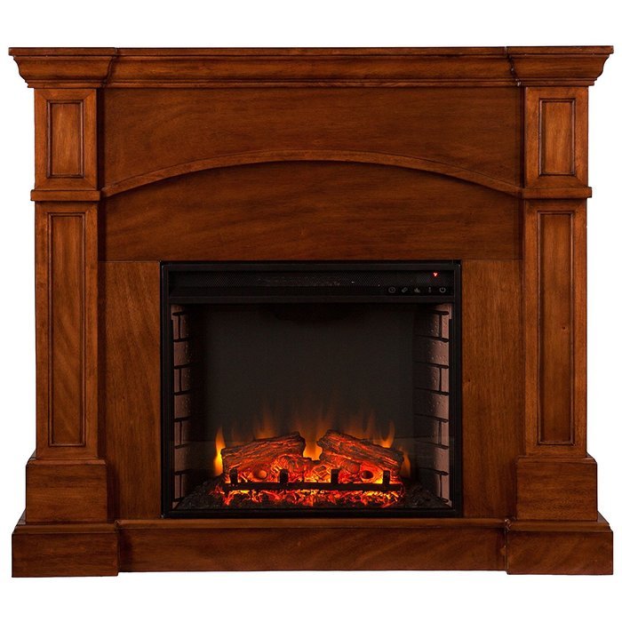 Southern Enterprises Lantana Electric Fireplace Corner Convertible Oak Saddle