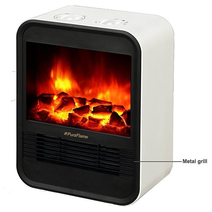 PuraFlame 1250W Clara White 9-Inch Mini Portable Electric Heater, White N18