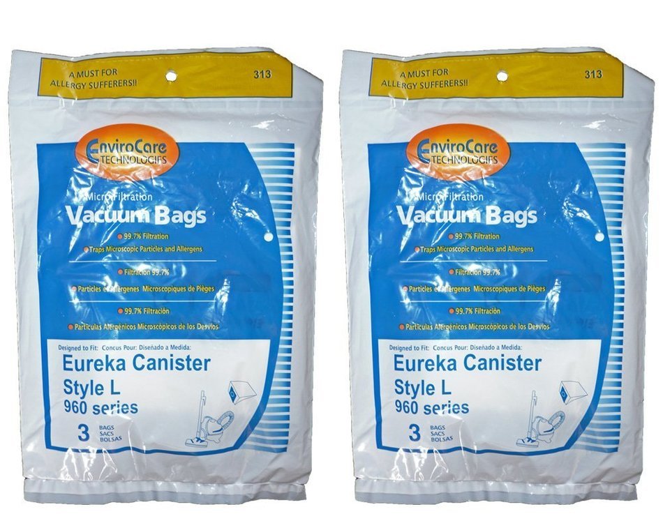 6 Eureka Style L Allergy Micron Filtration Vacuum Bags, Mini Mite Canister Vacuum Cleaners, 61715-12, 61715, 61715A...