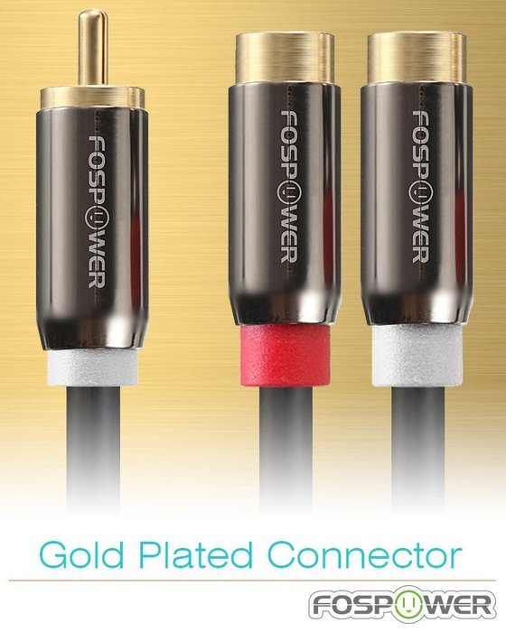 FosPower Y Adapter [8 inch] 1 RCA (Male) to 2 RCA (Female) Stereo Audio Adapter Cable [24k Gold Plated] 2 Male...