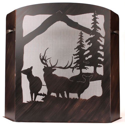 Small Fireplace Screen Elk Scene With Burnt Sienna Finish