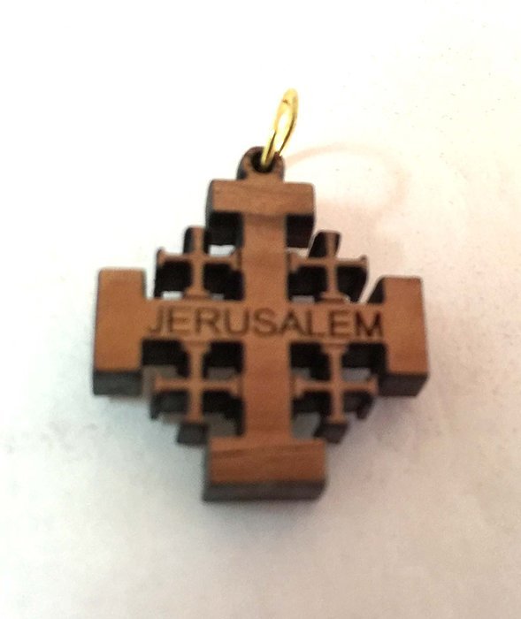 Jerusalem Cross Holy Land Olive Wood Charm Pendant 0.87" N2
