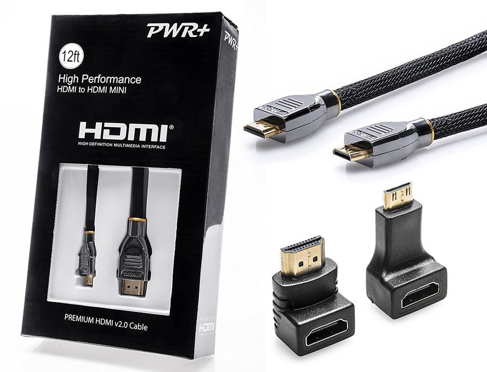 Pwr+ Extra Long 12Ft Mini-HDMI-Cable for Nikon-D3200-D3100-D7000-D7100-D800-D90-D700-D4-D610-D5300, COOLPIX-P510... N2