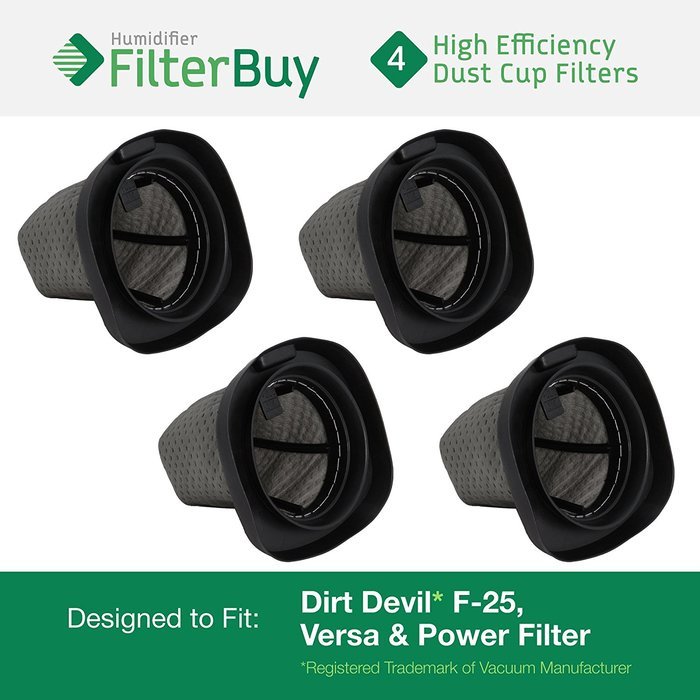 4 - Dirt Devil F25 F-25 Dust Cup Allergen Filters. Designed by FilterBuy to Replace Part #'s 2SV1102000 & 3SV0980000.