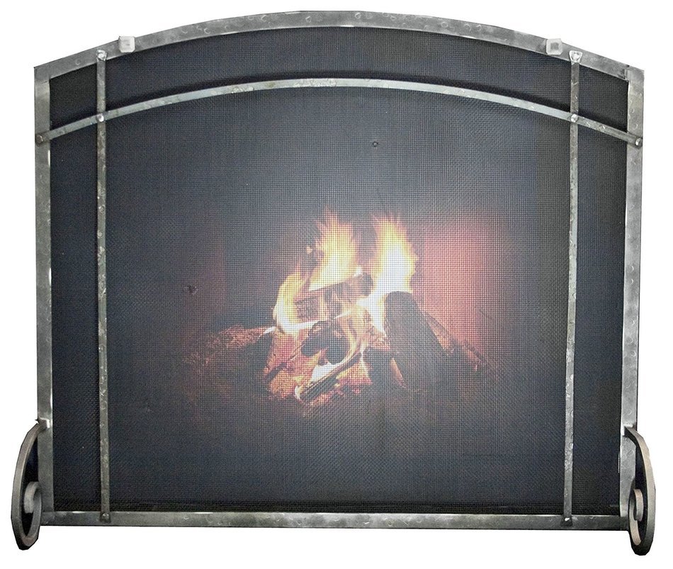 Arched Freestanding Fireplace Screen with Craftsman Design (38"w X 32"ch X 28 1/2"sh, Hammered Natural)