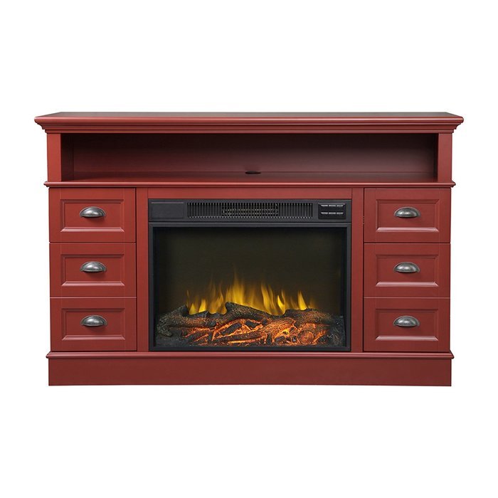 Homestar ZBREMEN Bremen Media Fireplace Console, 54 7/8" x 15 3/8" x 35", Red