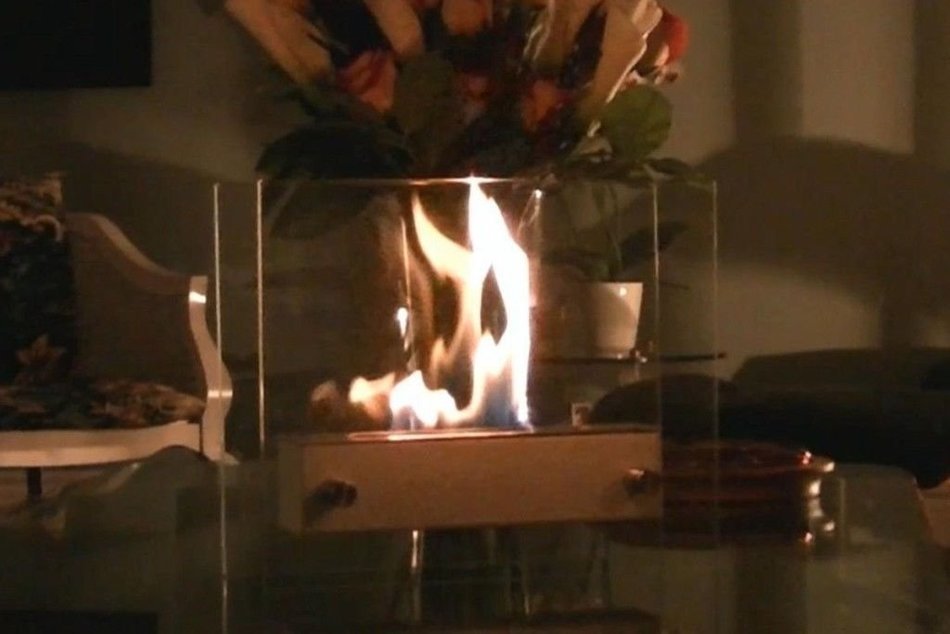 Ethanol Fireplace 14" Tempered Glass w/ Stainless Steel Base