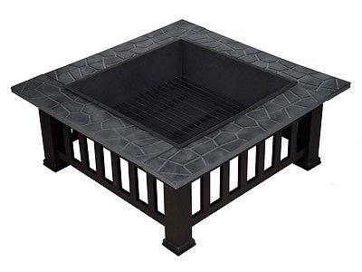 32" Outdoor Metal Firepit Backyard Patio Garden Square Stove Fire Pit W/Cover