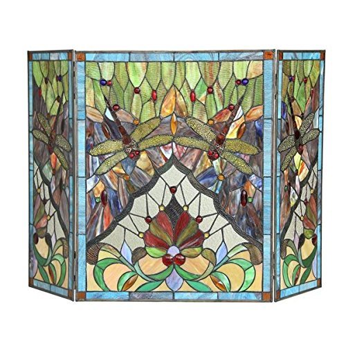 Tiffany Style Dragonfly Design Decorative 3 Panels Foldable Fireplace Screen