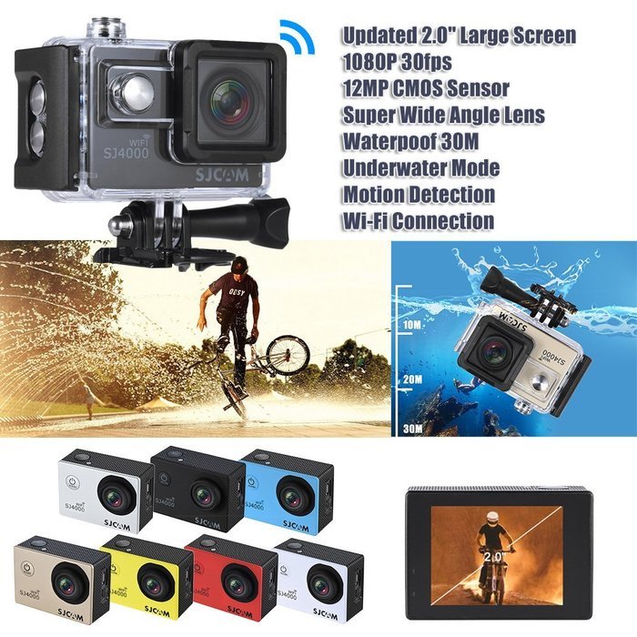 SJCAM SJ4000 WiFi 2.0" LCD Screen 1080P 30fps Full HD 12MP Waterproof 30M NTK96655 Action Sports Camera DV 170... N30