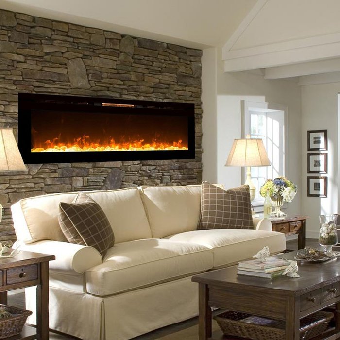Gibson Living Room Decor Alpine 60" Crystal Built-In Recessed Wall Mounted Electric Fireplace