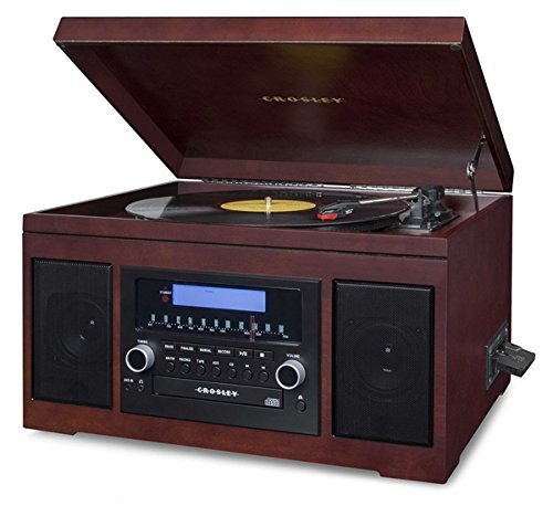 Crosley CR2415A-MA Cannon Turntable with Radio, CD Player, Cassette and Aux-In, Mahogany N3