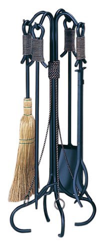 Uniflame, F-1299, 5 pc Black Wrought Iron Fireset with Copper Rope