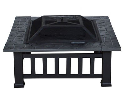 32" Outdoor Metal Firepit Backyard Patio Garden Square Stove Fire Pit W/Cover N4
