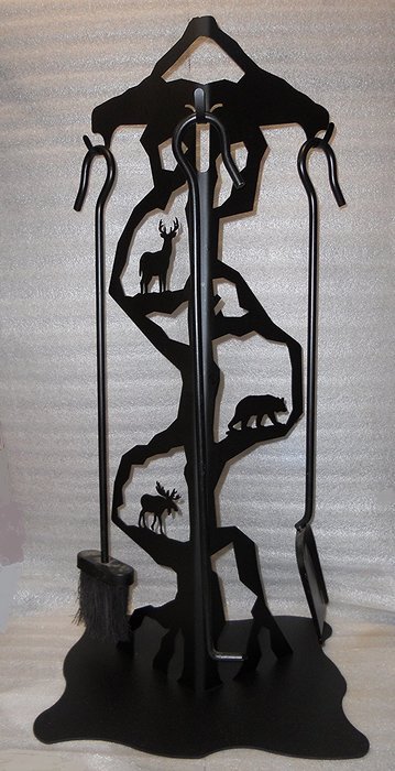 Wildlife Fireplace Tools Stand with Tools- Brown
