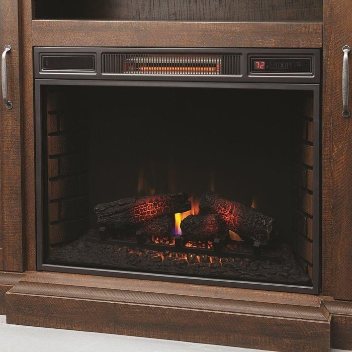 Brand New & Portable Indoor Brown Electric Fireplace Media Console Heater with TV Stand &ndash; Can Hold up to 80 in... N4
