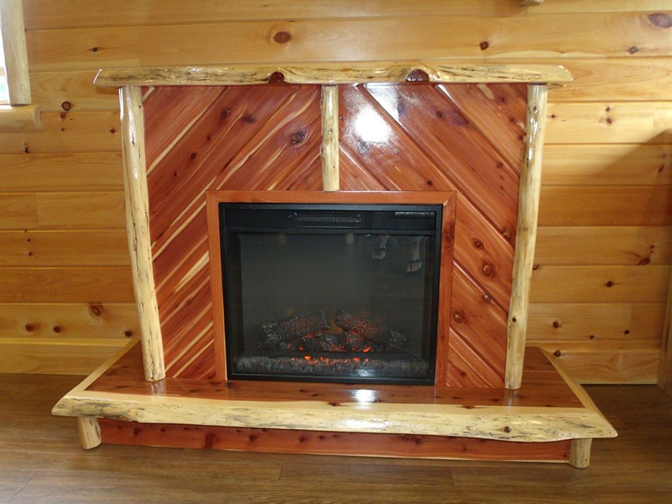 Rustic Red Cedar Log FIREPLACE - INCLUDES ELECTRIC INSERT!