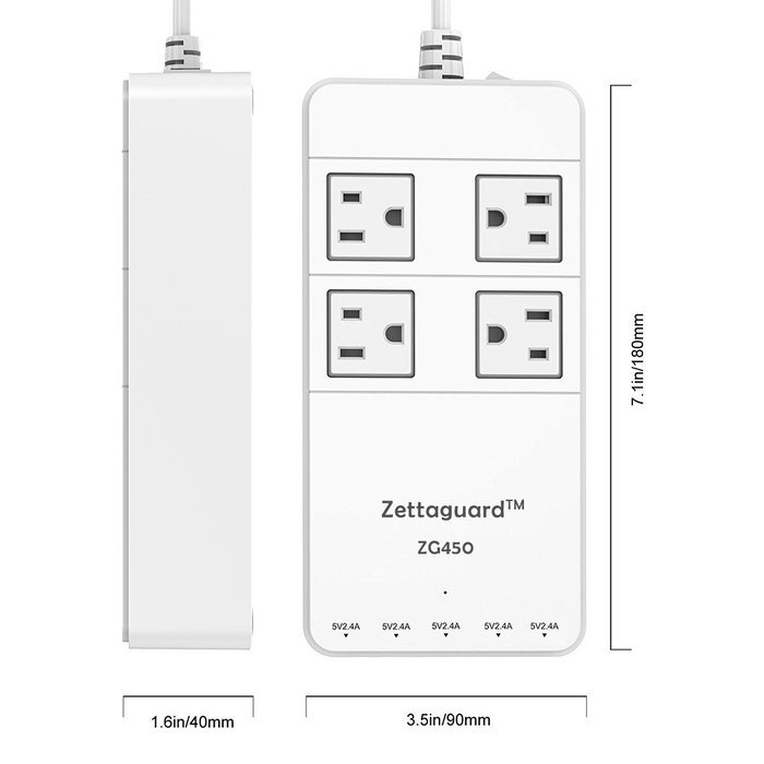Zettaguard Mini 2-Outlet Travel Power Strip / Surge Protector with USB Charger / USB Charging Station (5-Port... N14