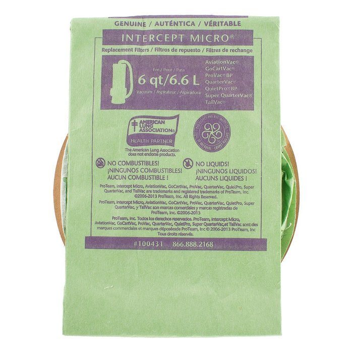 Proteam 6 Qt. Intercept Micro Filter Bag, Open Collar 10/Pack N3
